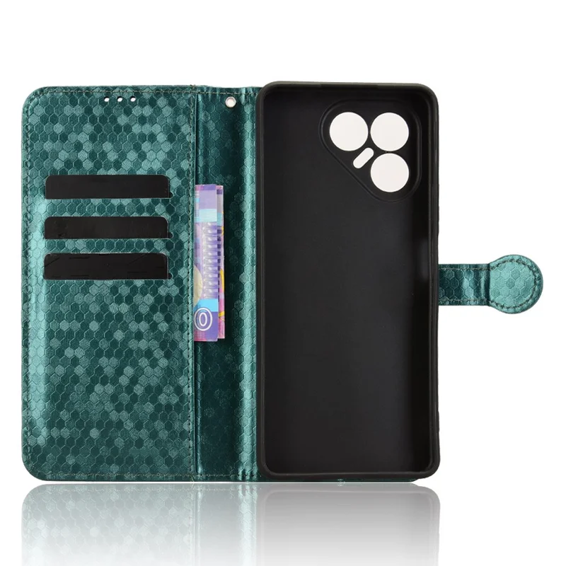 For TECNO Pova 7 4G Wallet Case Dot Pattern Imprint PU Leather Phone Cover with Wrist Strap - Green