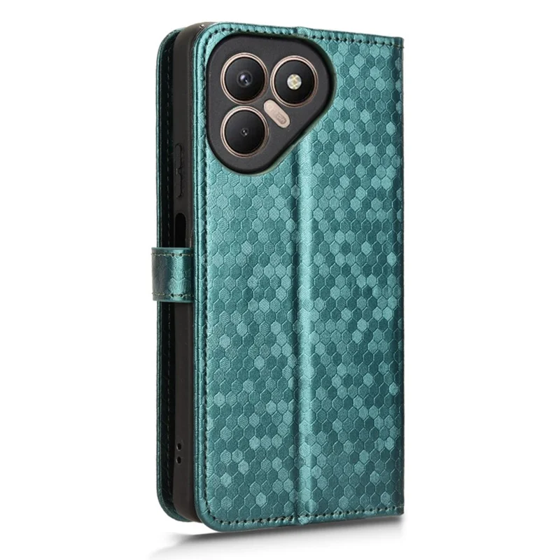 For TECNO Pova 7 4G Wallet Case Dot Pattern Imprint PU Leather Phone Cover with Wrist Strap - Green