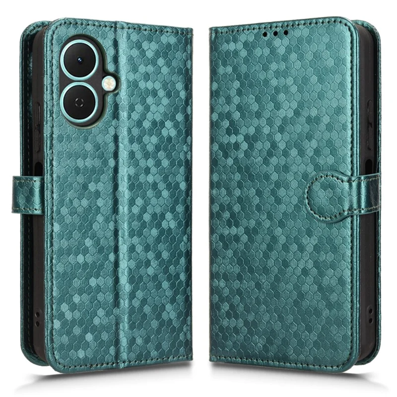 Para TECNO Spark Go 2 4G Capa de Carteira Estampa de Pontos Impressão em Couro PU com Alça de Pulso - Verde