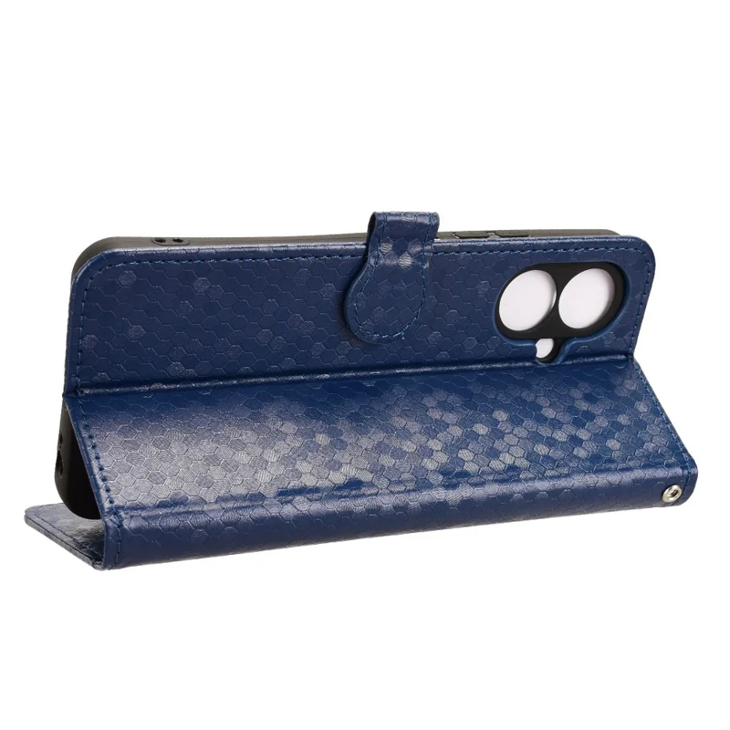 For TECNO Spark Go 2 4G Wallet Case Dot Pattern Imprint PU Leather Phone Cover with Wrist Strap - Dark Blue