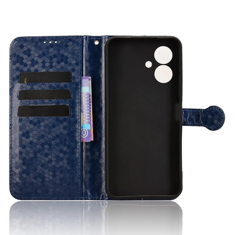 For TECNO Spark Go 2 4G Wallet Case Dot Pattern Imprint PU Leather Phone Cover with Wrist Strap - Dark Blue