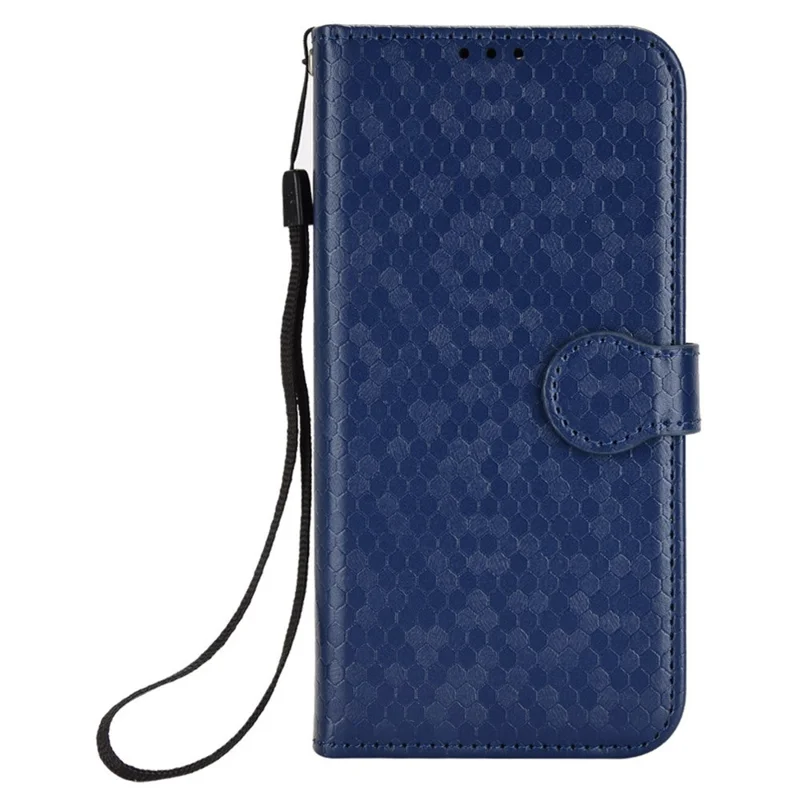 For TECNO Spark Go 2 4G Wallet Case Dot Pattern Imprint PU Leather Phone Cover with Wrist Strap - Dark Blue