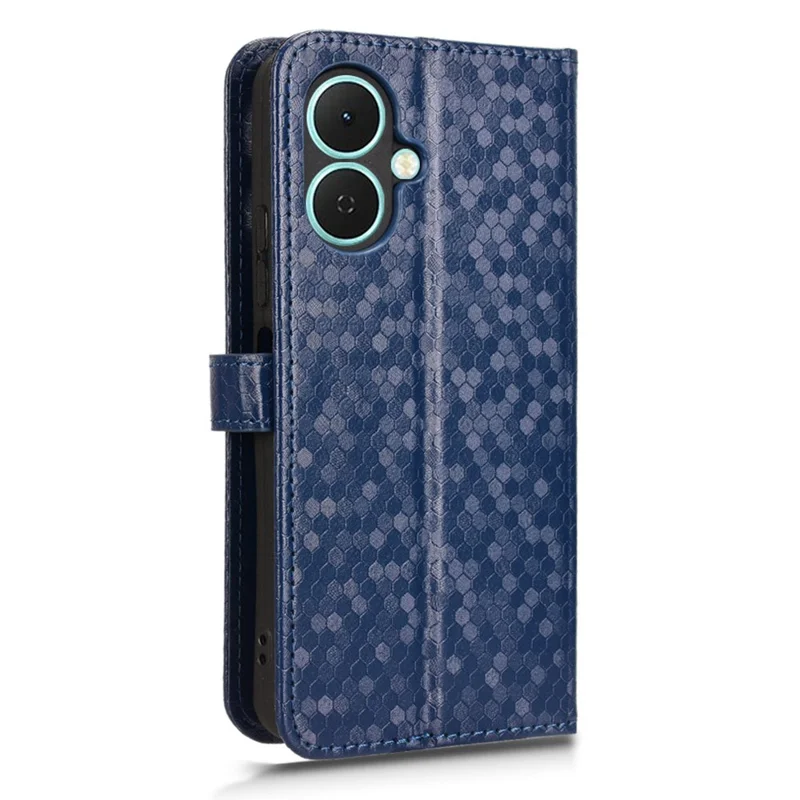 For TECNO Spark Go 2 4G Wallet Case Dot Pattern Imprint PU Leather Phone Cover with Wrist Strap - Dark Blue