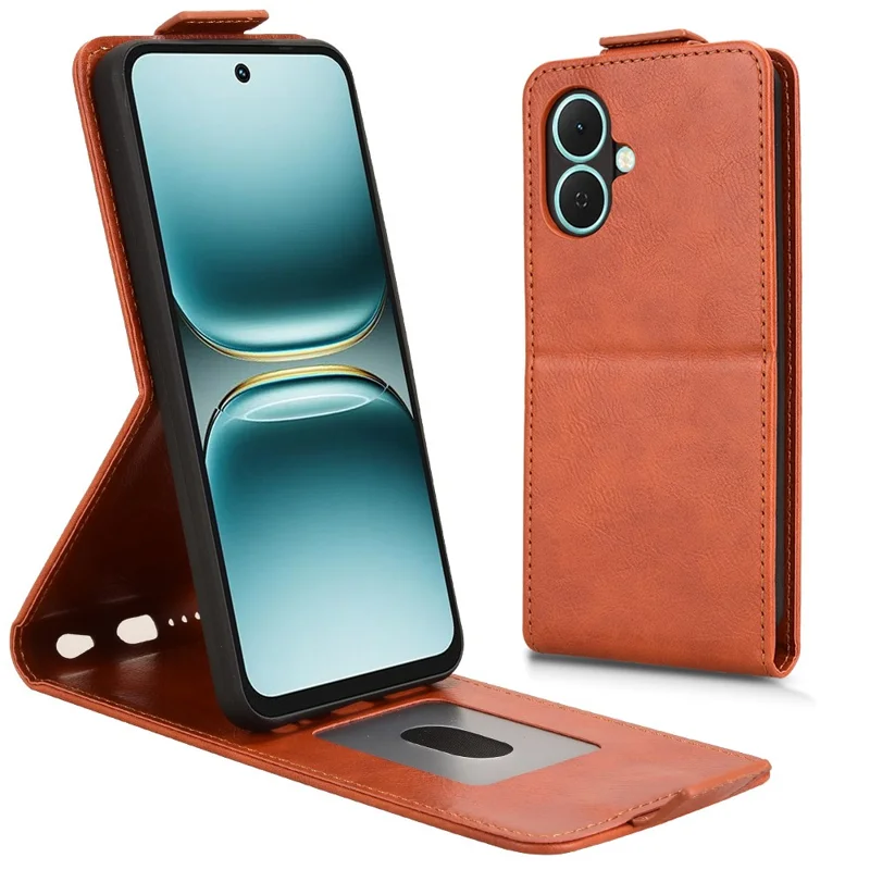 For TECNO Spark Go 2 4G Stand Case Magnetic Clasp Vertical Flip Leather Phone Cover with Card Holder - Orange