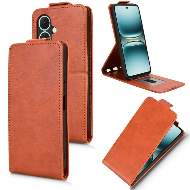 For TECNO Spark Go 2 4G Stand Case Magnetic Clasp Vertical Flip Leather Phone Cover with Card Holder - Orange