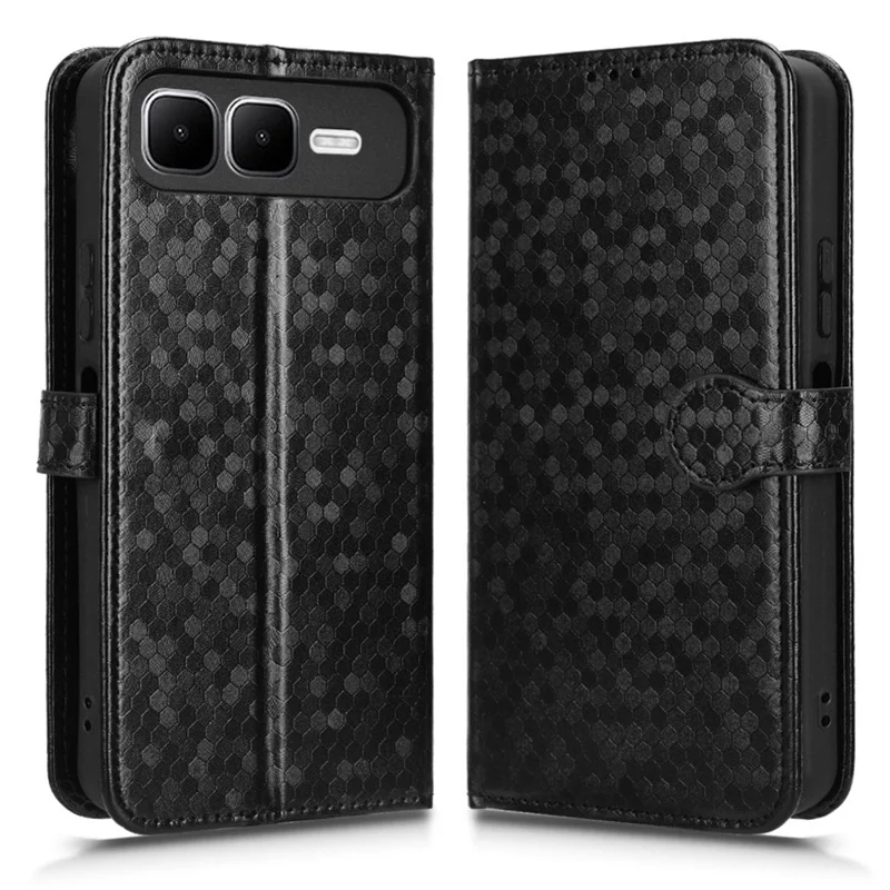 For Infinix Smart 10 Plus Wallet Case Dot Pattern Imprint PU Leather Phone Cover with Wrist Strap - Black