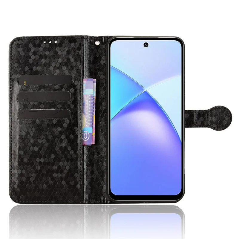 For Infinix Smart 10 Plus Wallet Case Dot Pattern Imprint PU Leather Phone Cover with Wrist Strap - Black