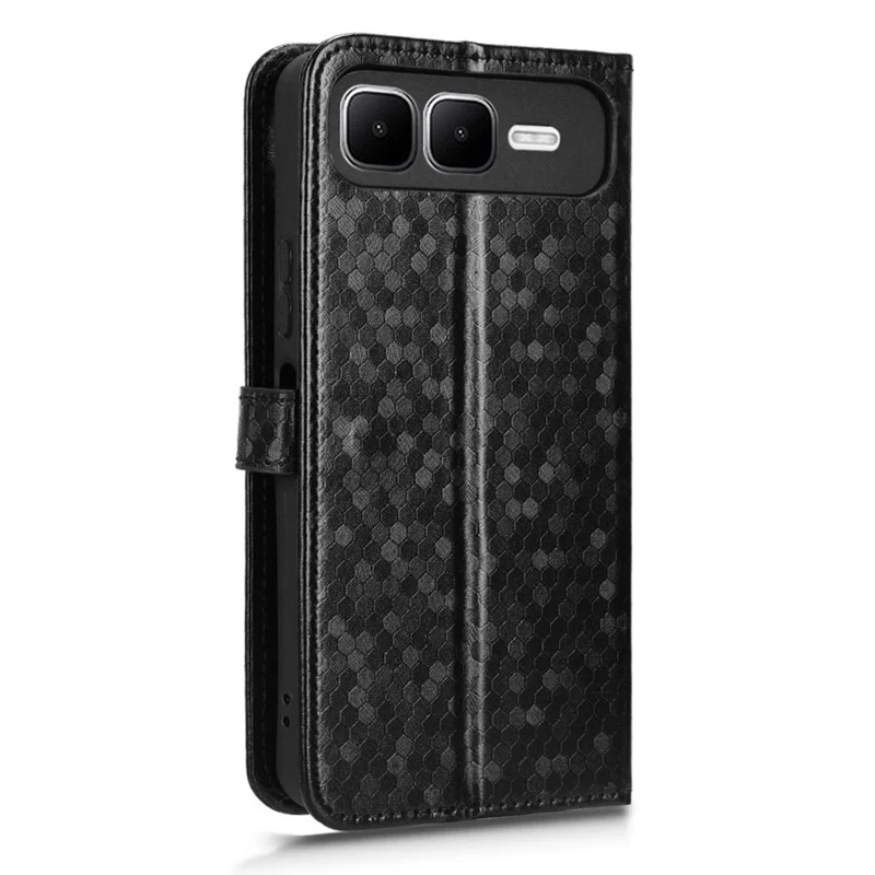 For Infinix Smart 10 Plus Wallet Case Dot Pattern Imprint PU Leather Phone Cover with Wrist Strap - Black
