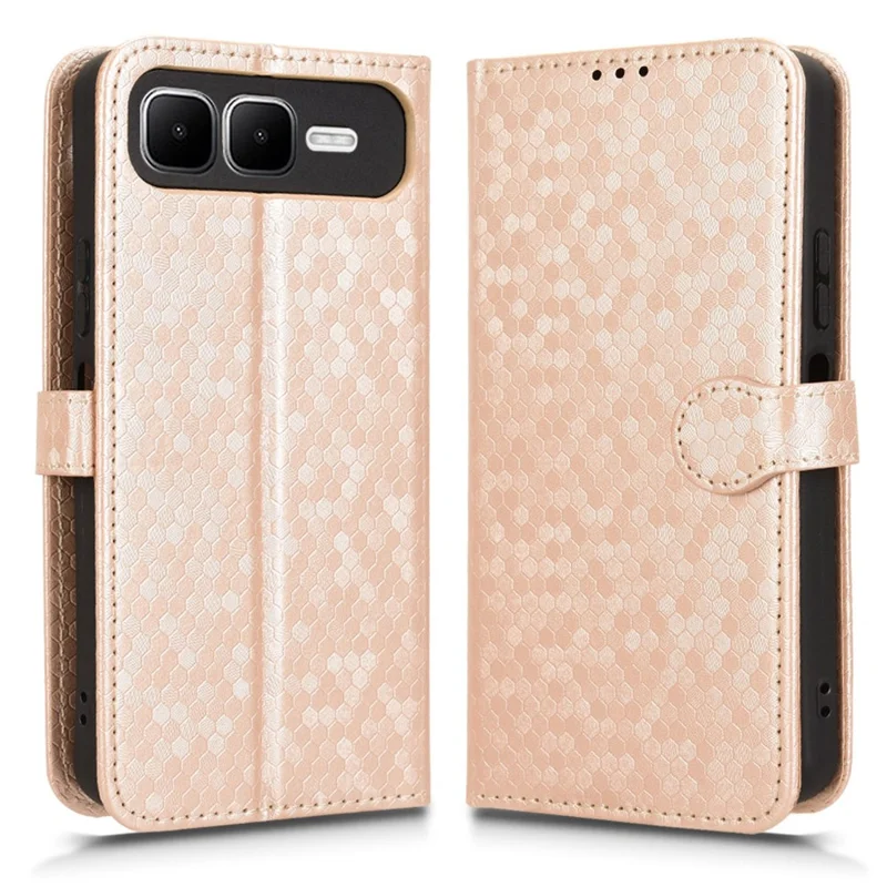 For Infinix Smart 10 Plus Wallet Case Dot Pattern Imprint PU Leather Phone Cover with Wrist Strap - Rose Gold