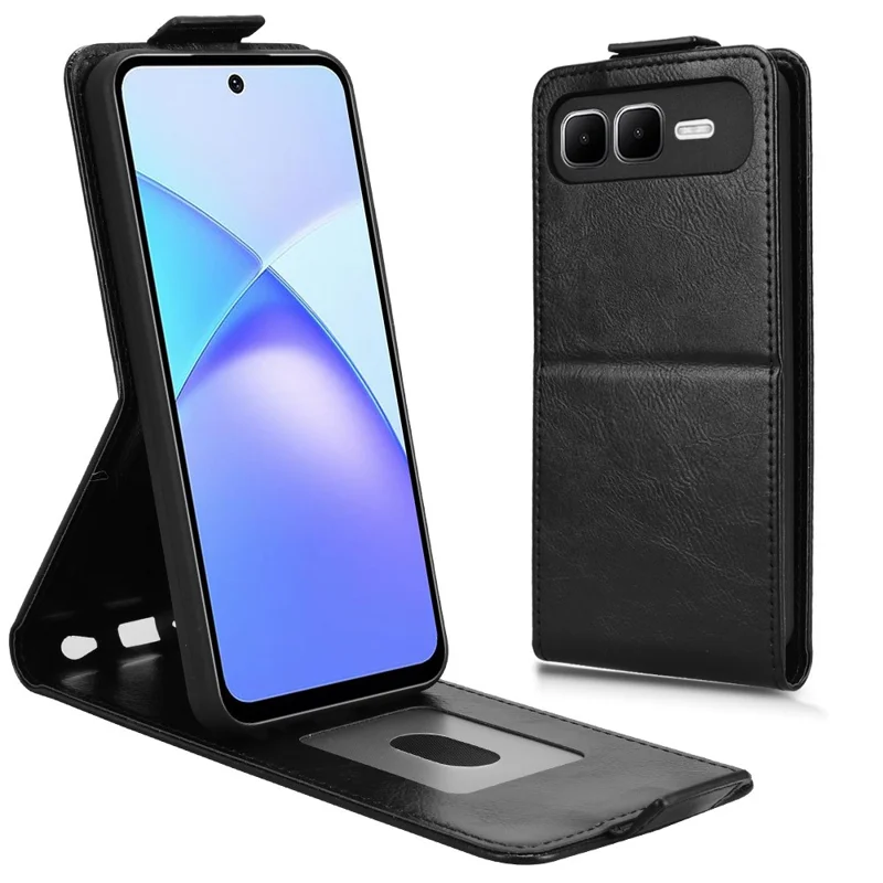 For Infinix Smart 10 Plus Stand Case Magnetic Clasp Vertical Flip Leather Phone Cover with Card Holder - Black