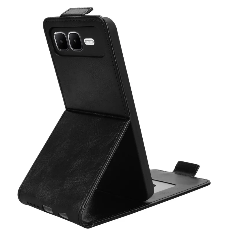 For Infinix Smart 10 Plus Stand Case Magnetic Clasp Vertical Flip Leather Phone Cover with Card Holder - Black