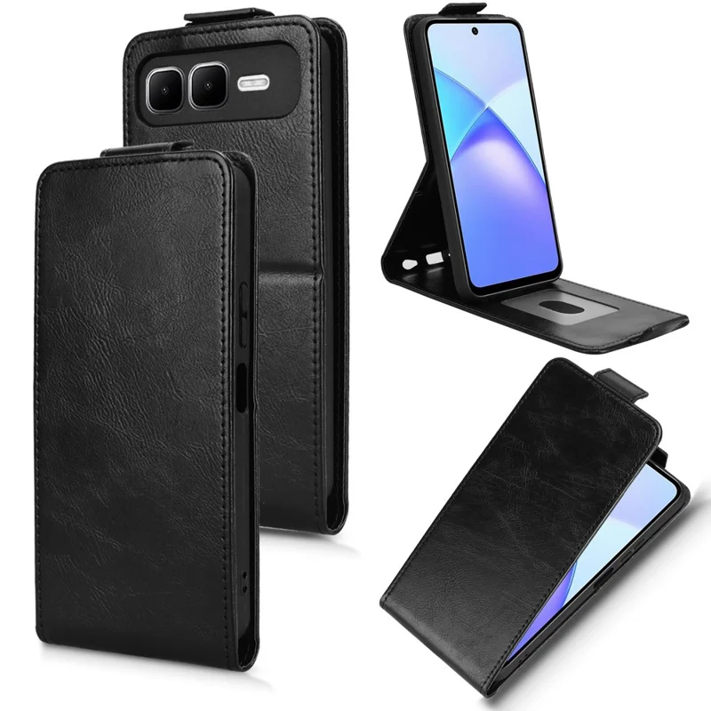 For Infinix Smart 10 Plus Stand Case Magnetic Clasp Vertical Flip Leather Phone Cover with Card Holder - Black