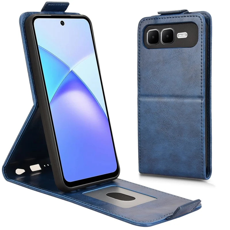 For Infinix Smart 10 Plus Stand Case Magnetic Clasp Vertical Flip Leather Phone Cover with Card Holder - Dark Blue