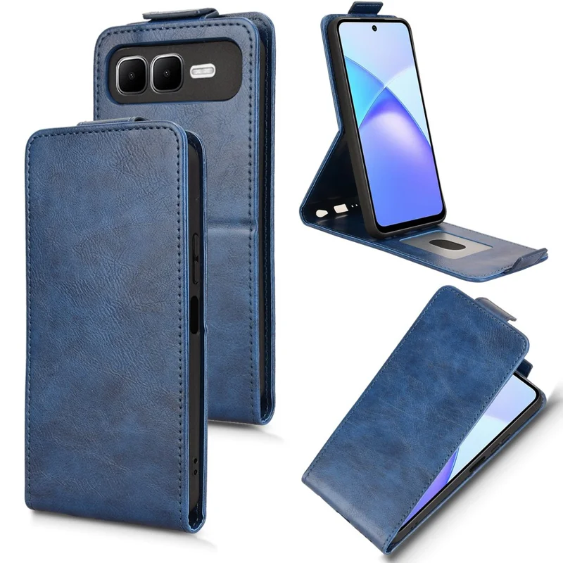 For Infinix Smart 10 Plus Stand Case Magnetic Clasp Vertical Flip Leather Phone Cover with Card Holder - Dark Blue