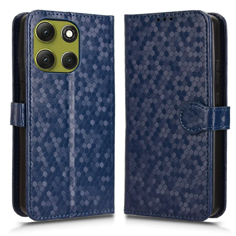 For Motorola Moto G86 5G Wallet Case Dot Pattern Imprint PU Leather Phone Cover with Wrist Strap - Dark Blue