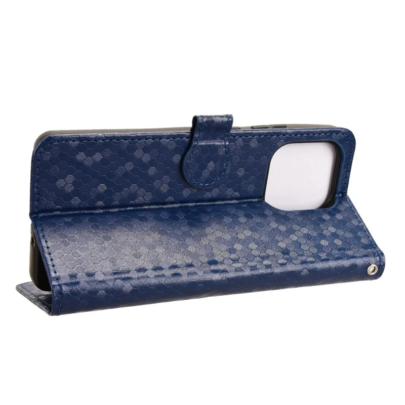 For Motorola Moto G86 5G Wallet Case Dot Pattern Imprint PU Leather Phone Cover with Wrist Strap - Dark Blue