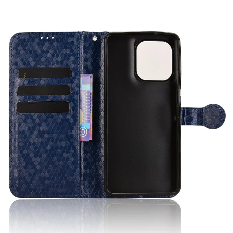 For Motorola Moto G86 5G Wallet Case Dot Pattern Imprint PU Leather Phone Cover with Wrist Strap - Dark Blue