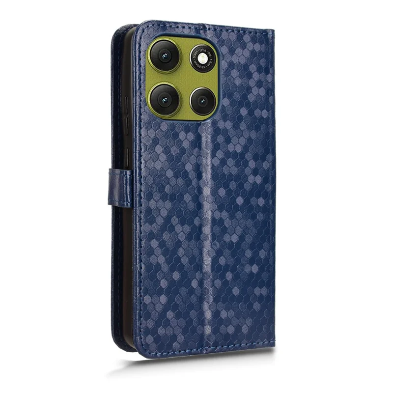 For Motorola Moto G86 5G Wallet Case Dot Pattern Imprint PU Leather Phone Cover with Wrist Strap - Dark Blue