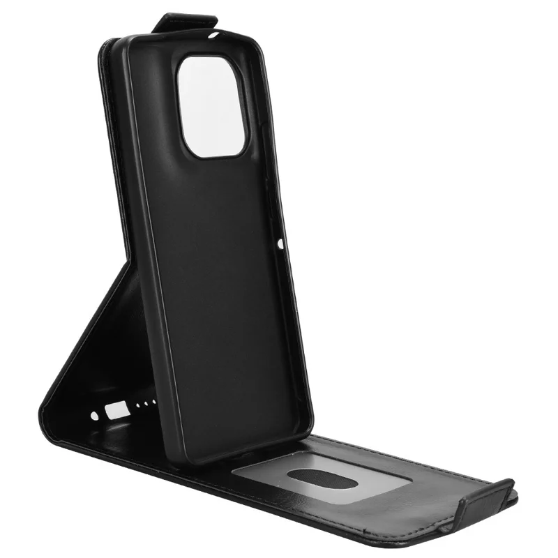 Für Motorola Moto G86 5G Handyhülle mit Ständer Magnetverschluss Vertikale Klappe Lederhülle mit Kartenhalter - Schwarz