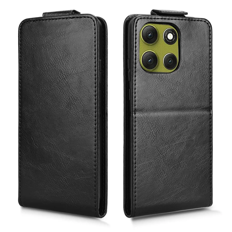 Für Motorola Moto G86 5G Handyhülle mit Ständer Magnetverschluss Vertikale Klappe Lederhülle mit Kartenhalter - Schwarz