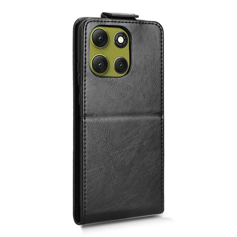 Für Motorola Moto G86 5G Handyhülle mit Ständer Magnetverschluss Vertikale Klappe Lederhülle mit Kartenhalter - Schwarz