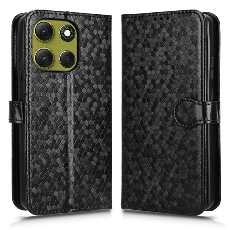 For Motorola Moto G86 Power 5G Wallet Case Dot Pattern Imprint PU Leather Phone Cover with Wrist Strap - Black