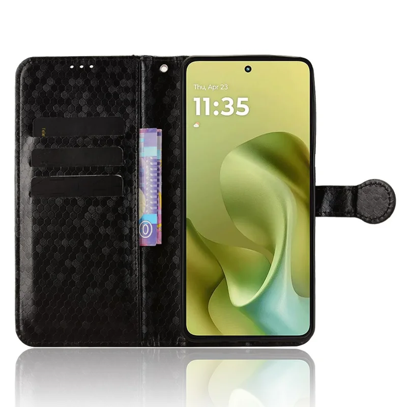 For Motorola Moto G86 Power 5G Wallet Case Dot Pattern Imprint PU Leather Phone Cover with Wrist Strap - Black