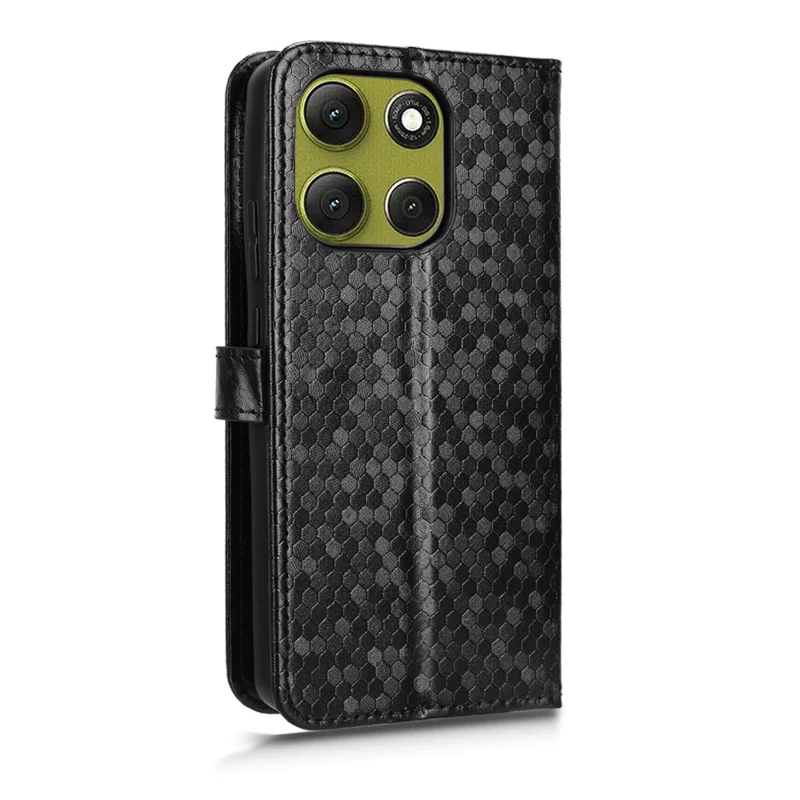 For Motorola Moto G86 Power 5G Wallet Case Dot Pattern Imprint PU Leather Phone Cover with Wrist Strap - Black