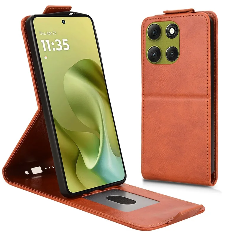 Für Motorola Moto G86 Power 5G Ständer Hülle Magnetverschluss Vertikale Flip Lederhülle mit Kartenhalter - Orange