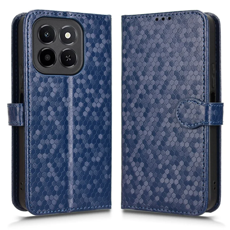 Capa Carteira For Honor X6c 4G Padrão Pontilhado em Couro PU com Alça de Pulso - Azul Escuro