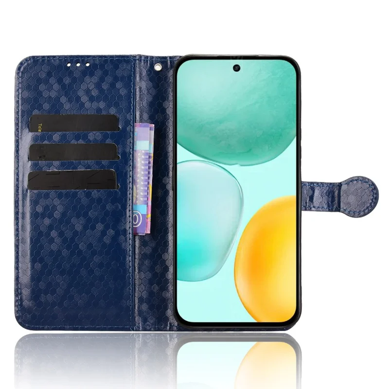 Capa Carteira For Honor X6c 4G Padrão Pontilhado em Couro PU com Alça de Pulso - Azul Escuro