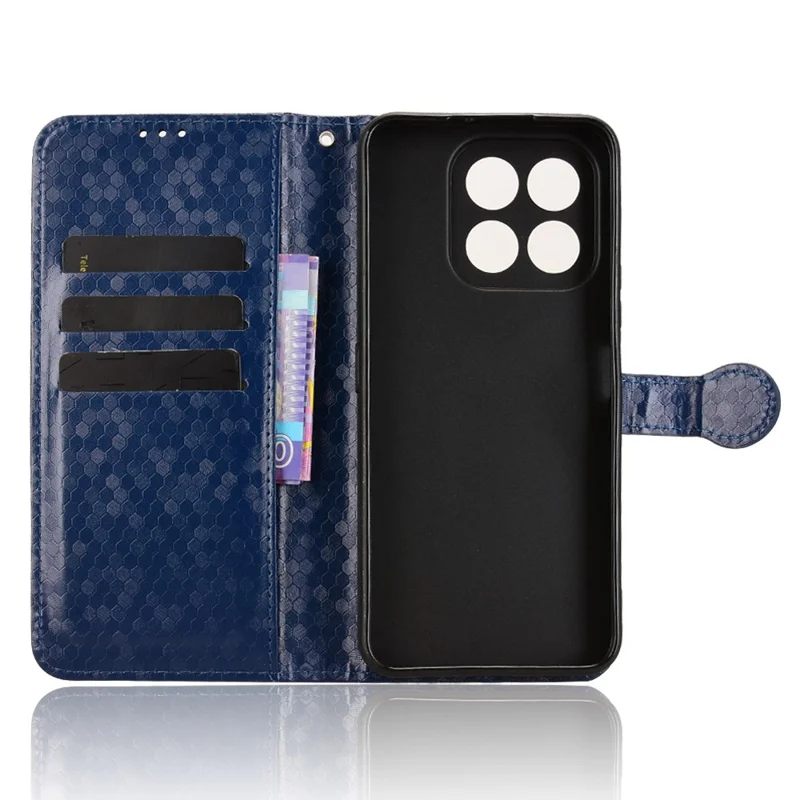 Capa Carteira For Honor X6c 4G Padrão Pontilhado em Couro PU com Alça de Pulso - Azul Escuro