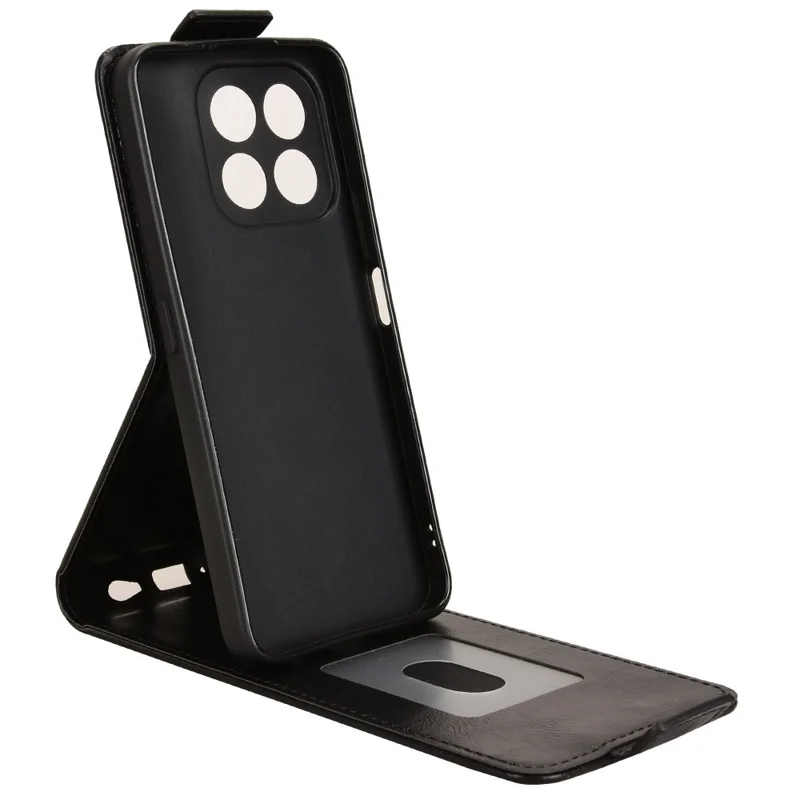 For Honor X6c 4G Stand Case Magnetic Clasp Vertical Flip Leather Phone Cover with Card Holder - Black