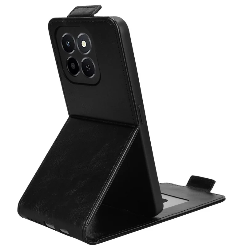 For Honor X6c 4G Stand Case Magnetic Clasp Vertical Flip Leather Phone Cover with Card Holder - Black