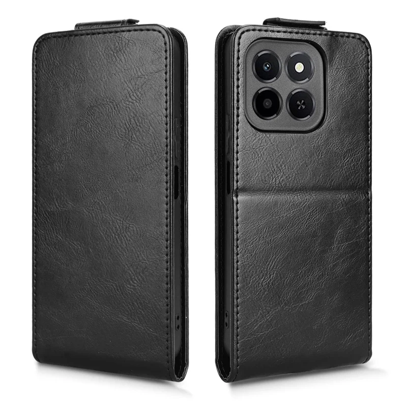 For Honor X6c 4G Stand Case Magnetic Clasp Vertical Flip Leather Phone Cover with Card Holder - Black