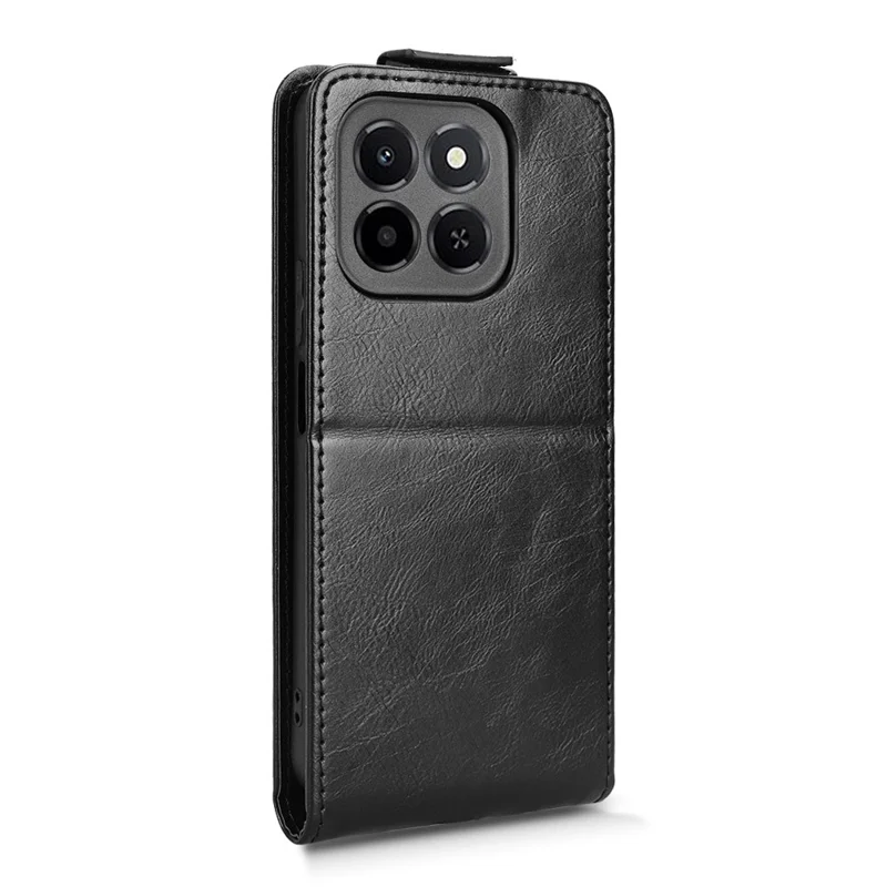 For Honor X6c 4G Stand Case Magnetic Clasp Vertical Flip Leather Phone Cover with Card Holder - Black