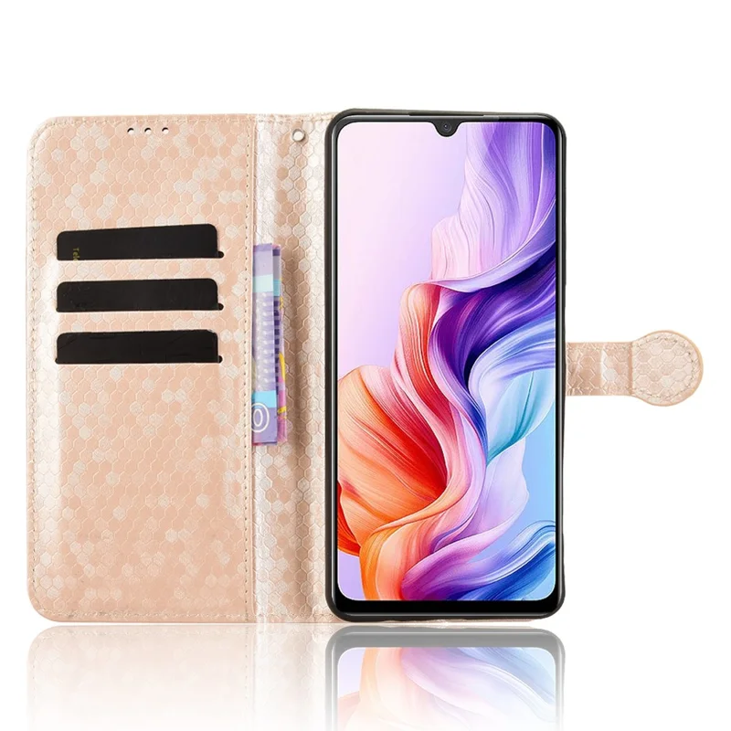 For ZTE Blade A76 5G Wallet Case Dot Pattern Imprint PU Leather Phone Cover with Wrist Strap - Rose Gold