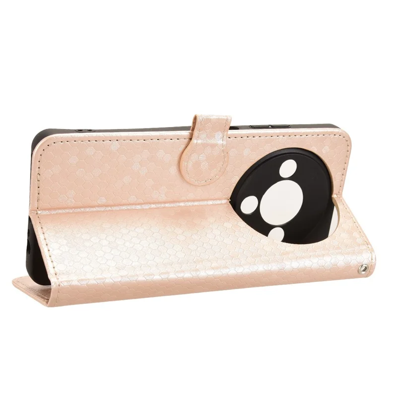 For ZTE Blade A76 5G Wallet Case Dot Pattern Imprint PU Leather Phone Cover with Wrist Strap - Rose Gold