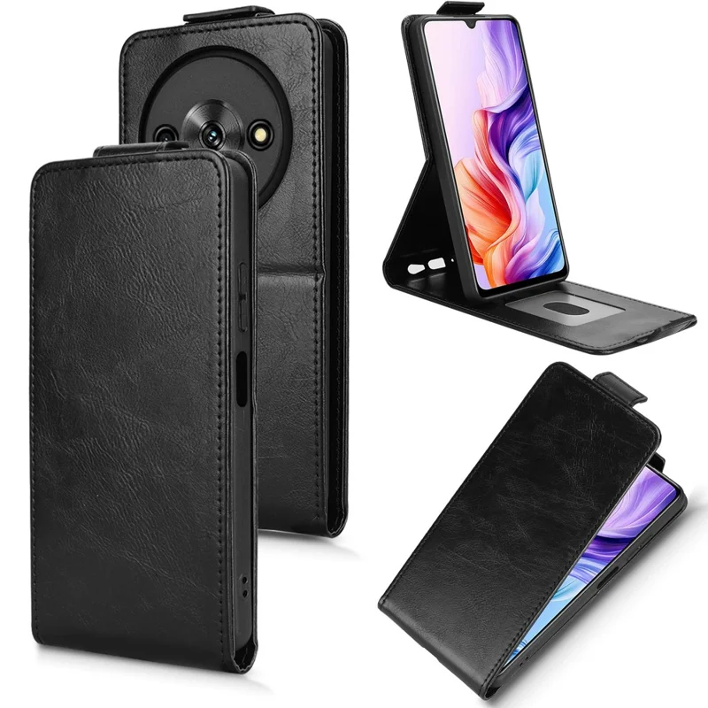 For ZTE Blade A76 5G Stand Case Magnetic Clasp Vertical Flip Leather Phone Cover with Card Holder - Black