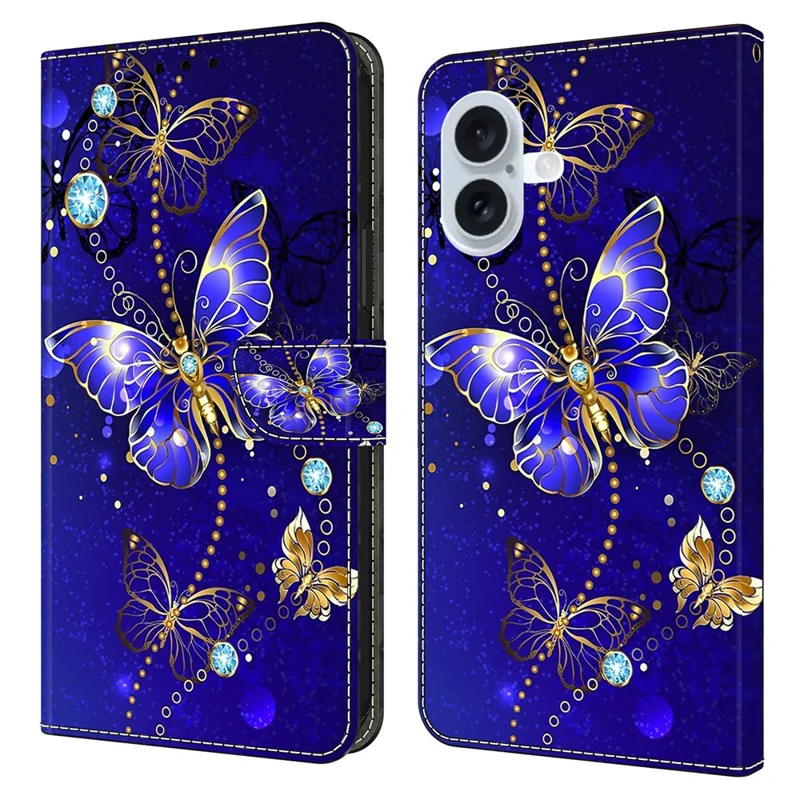 For iPhone 17 Case 3D Pattern PU Leather Wallet Phone Cover with Stand - Diamond Butterfly