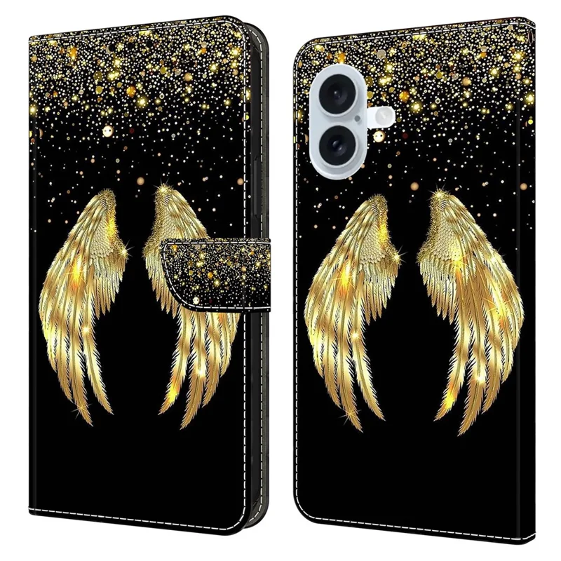 For iPhone 17 Case 3D Pattern PU Leather Wallet Phone Cover with Stand - Gold Wing