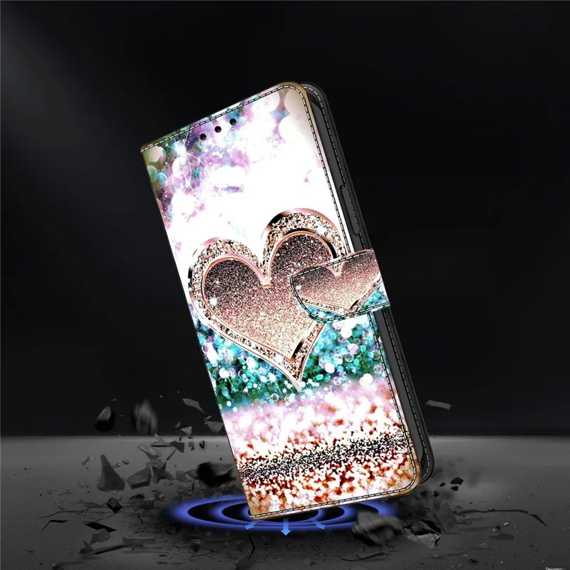 For iPhone 17 Case 3D Pattern PU Leather Wallet Phone Cover with Stand - Pink Diamond Heart