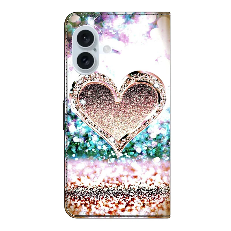For iPhone 17 Case 3D Pattern PU Leather Wallet Phone Cover with Stand - Pink Diamond Heart