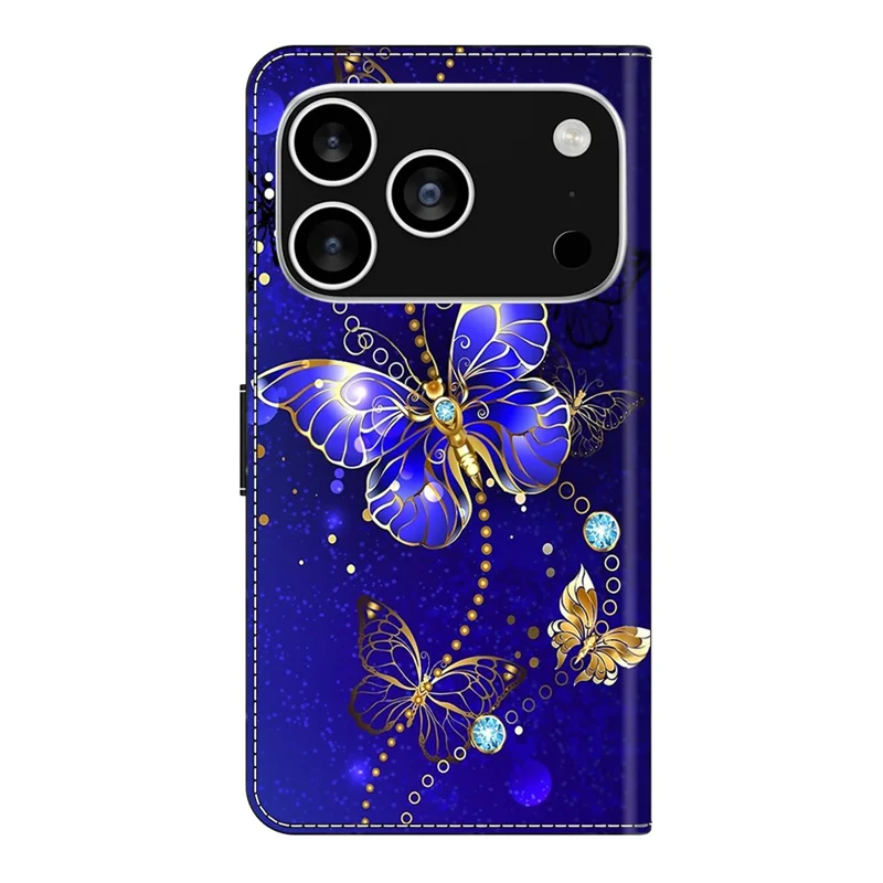 Voor iPhone 17 Pro hoesje 3D patroon PU lederen portemonnee telefoonhoesje met standaard - Diamanten vlinder