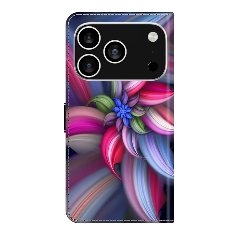 Für iPhone 17 Pro Hülle mit 3D-Muster aus Kunstleder, Geldbörsen-Handyhülle mit Ständer - Bunte Blumen