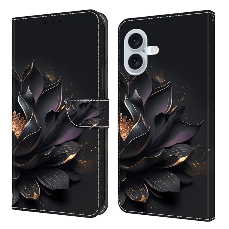 Für iPhone 17 Hülle Magnetverschluss 3D-Muster Leder Geldbörse Handyhülle - Lila Lotus