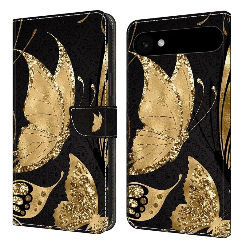 Für iPhone 17 Air Hülle Magnetverschluss 3D Muster Leder Brieftasche Handyhülle - Goldener Schmetterling
