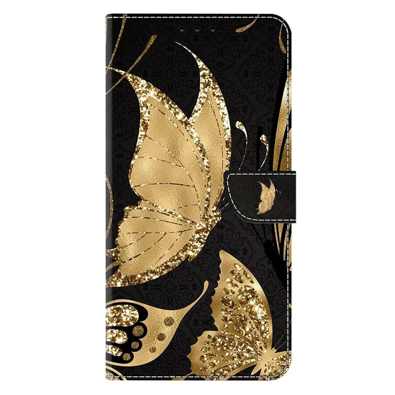 Für iPhone 17 Air Hülle Magnetverschluss 3D Muster Leder Brieftasche Handyhülle - Goldener Schmetterling