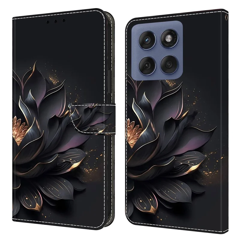 For Motorola Edge 60 Pro 5G Case Magnetic Clasp 3D Pattern Leather Wallet Phone Cover - Purple Lotus