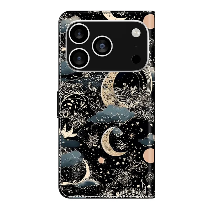 Til iPhone 17 Pro Max Case PU Læder Wallet Telefonbeskyttelse med stativ - Måne
